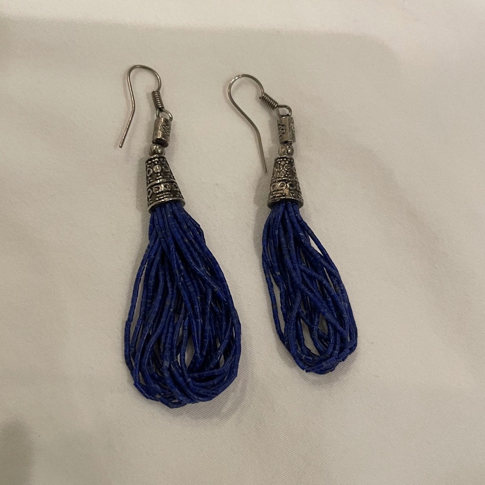Lapis lazuli Beaded Sterling Silver Earrings